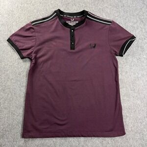 Nick Danger Mens Shirt Large Plum Purple Henley Short Sleeve Flex Fit NDTS-29012